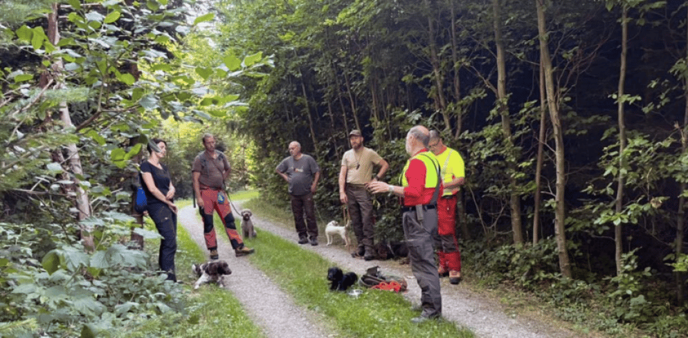 Addestramento dei cani che avranno il compito di individuare le carcasse di cinghiali infetti. Immagine Kanton Thurgau. 